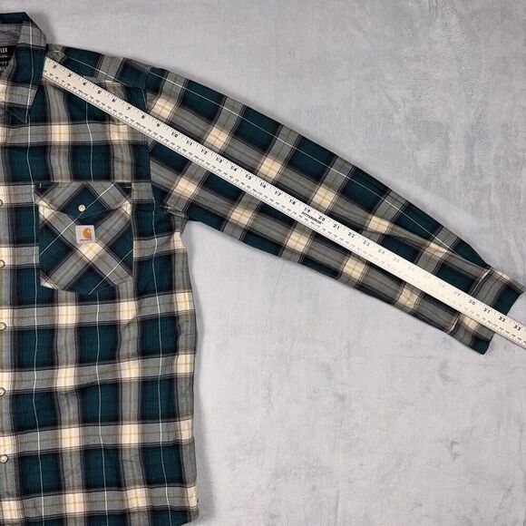 Carhartt Rugged Flex Western Pearl Snap Shirt Men’s Size Medium Green Plaid - Picture 6 of 7